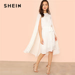 SHEIN White Vacation Boho Bohemian Beach Solid Swing Round Neck Dress With Longline Cami Summer Women Weekend Casual Dresses