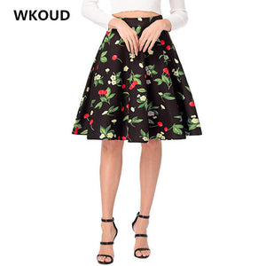 WKOUD Women High Waist Skirts 2018 Spring Vintage Digital Printed Skirt Female Casual Wear Bottoms Knee-Length Saias H1062