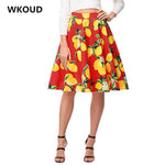 WKOUD Women High Waist Skirts Spring Vintage Flower Printed Pleated Skirt New Female Casual Wear Bottoms Knee-Length Saias H1064