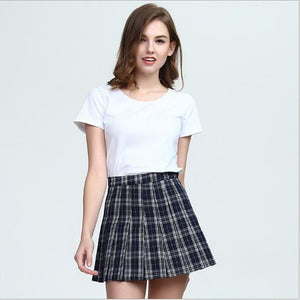 WKOUD 2018 Women's Skirts Plus Size Mini Pleated Skirt Plaid Print Button Waist Skirts Female Casual Wear Students Bottom DK6053