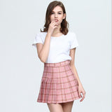 WKOUD 2018 Women's Skirts Plus Size Mini Pleated Skirt Plaid Print Button Waist Skirts Female Casual Wear Students Bottom DK6053