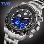 TVG Top Luxury Brand Men Full Steel Watches Men's Quartz Analog Digital LED Clock Man Fashion Sports Army Military Wrist Watch